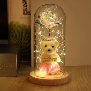 Forever Love Teddy Rose Dome Lamp